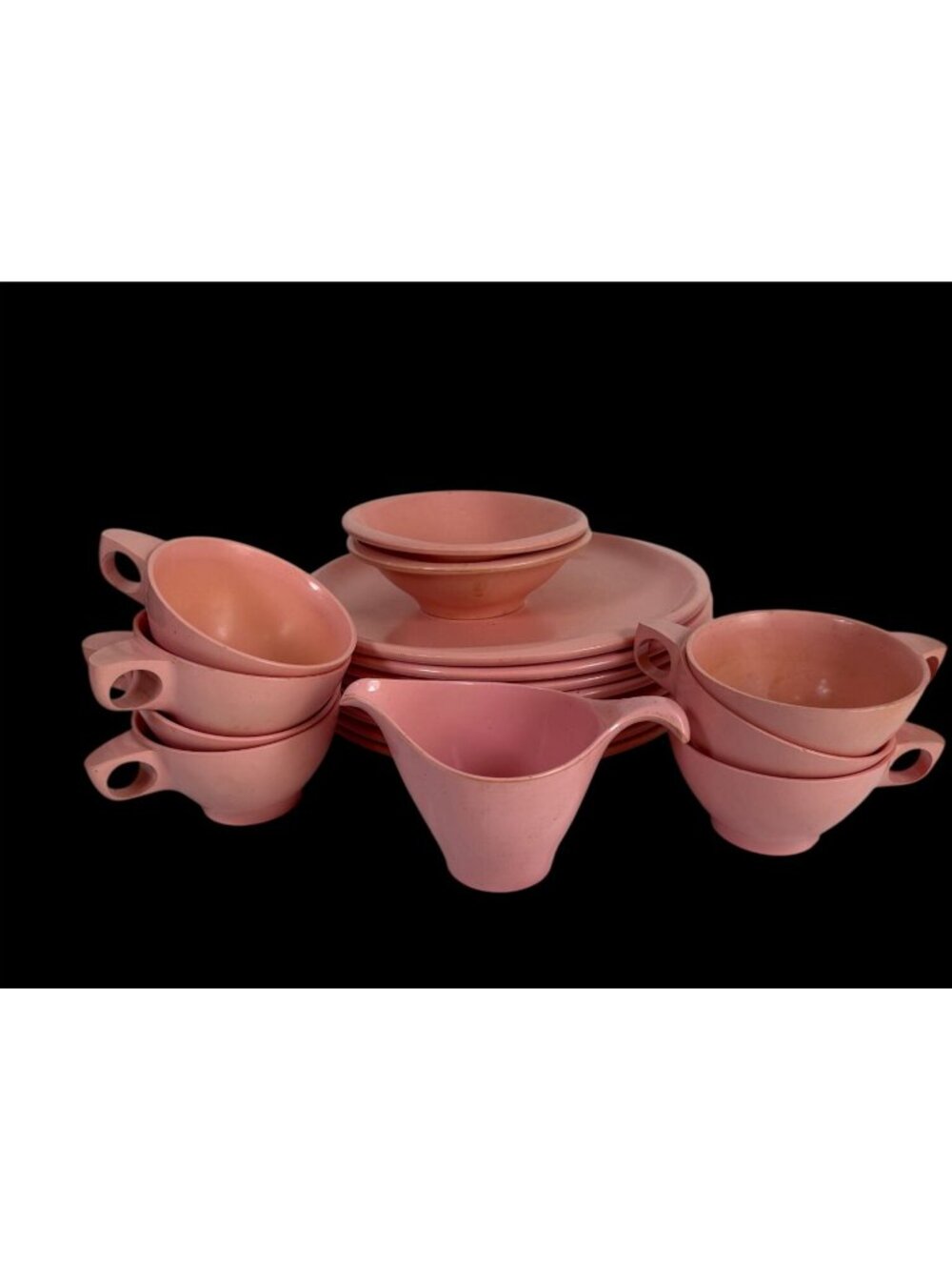 Vintage Boontonware Pink Melamine Dinnerware Set Plates Bowls Cups & Creamer MCM